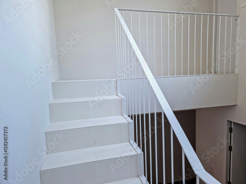 White wooden staircase frame on abstract background