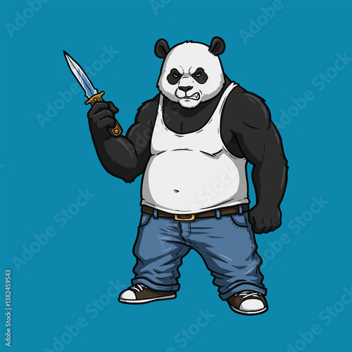 Muscular Panda with Knife Vector - Aggressive Cartoon Character