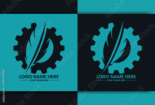 Gear and feather logo design