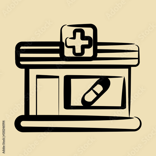 Icon pharmacy. Building elements. Icons in hand drawn style. Good for prints, web, posters, logo, site plan, map, infographics, etc.