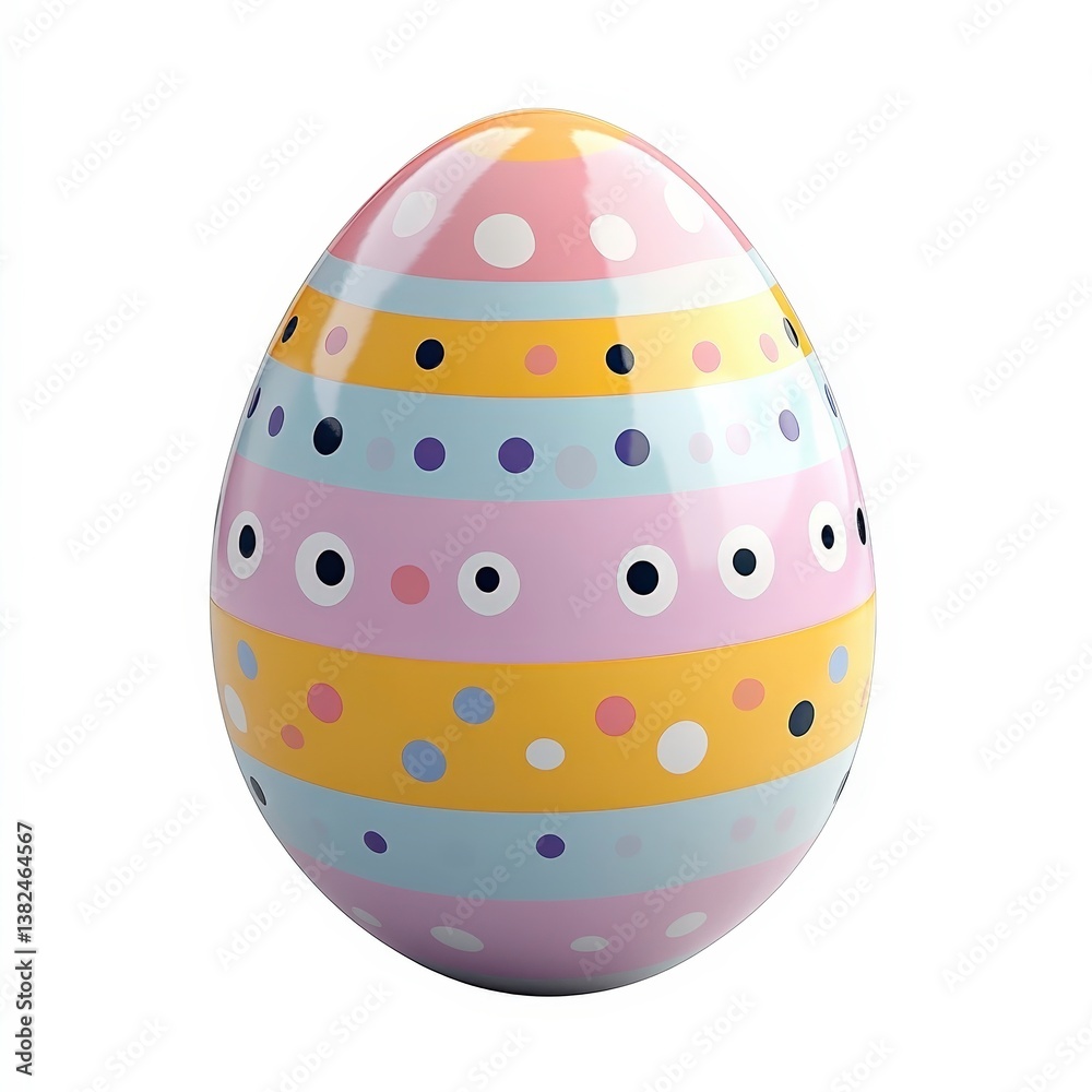 Colorful 3D Easter Egg with Stripes and Dots, Isolated on White Background Colorful 3D Easter Egg with Stripes and Dots, Isolated on White Background