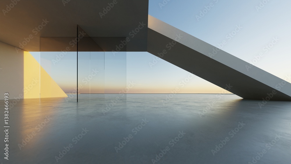 Obraz premium 3d illustration of abstract minimal architecture background, geometric architectural with chrome or metallic arch design