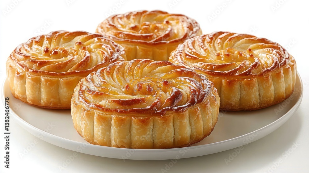 Four round pastries on a plate Four round pastries on a plate