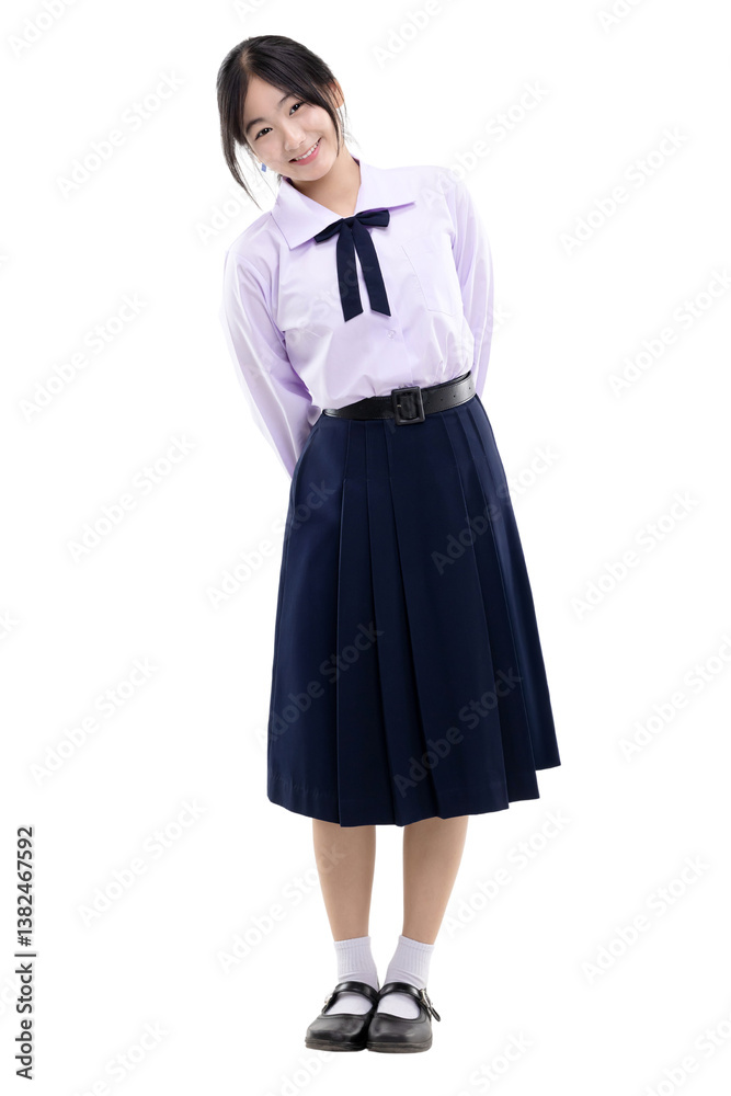 Full body Asian student girl with school uniform. PNG file format transparent background. Full body Asian student girl with school uniform. PNG file format transparent background.