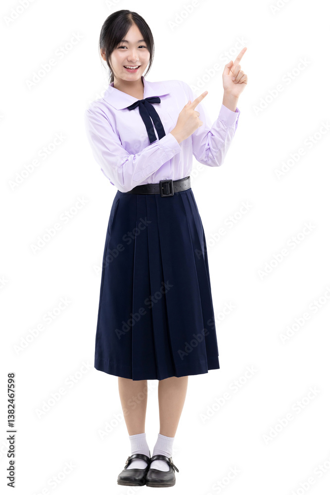 Full body Asian student girl with school uniform. PNG file format transparent background. Full body Asian student girl with school uniform. PNG file format transparent background.