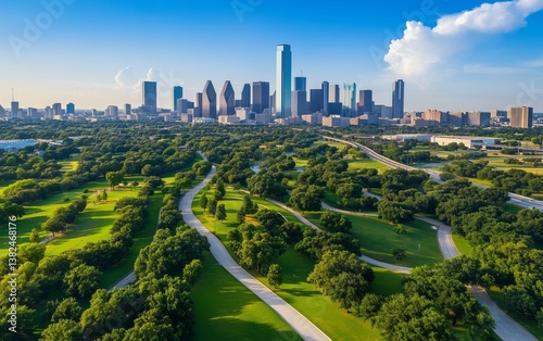 Dallas Skyline and Lush Parkland: A Breathtaking Aerial View , aerial drone photo series