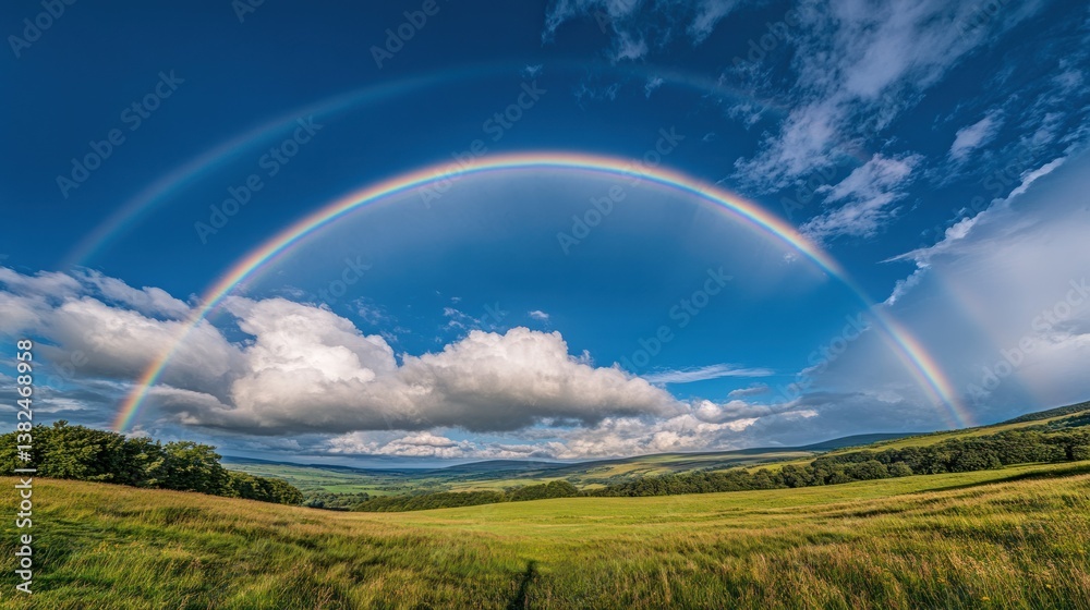 Obraz premium Double Rainbow Over Fields