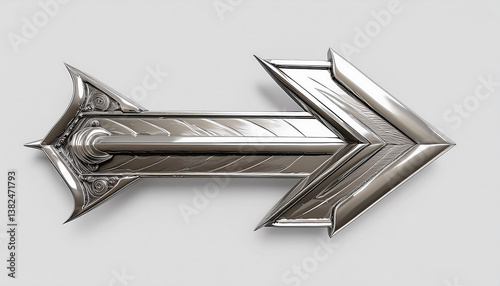 Chrome arrow isolated over white background.