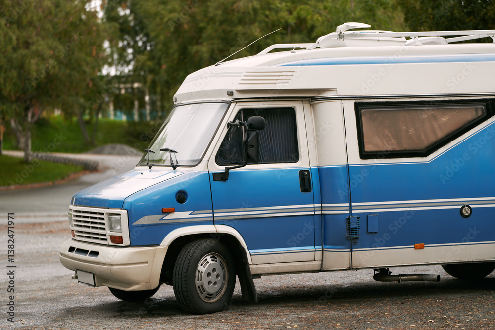 Vintage motorhome in an outdoor adventure
