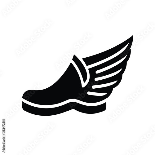 Ancient Greek Sandal with Wings Icon Silhouette Vector Art Illustration