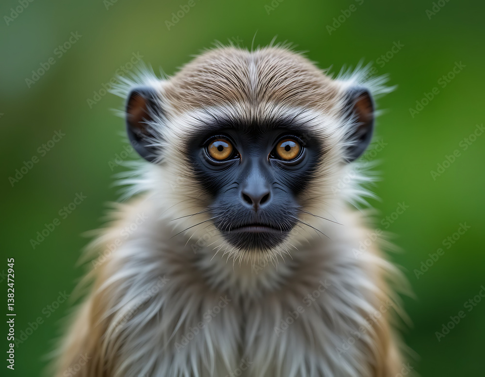 Obraz premium Intense Stare Monkey Portrait Against Blurred Green Background