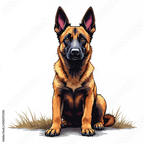 Adorable Cartoon Belgian Malinois Puppy Vector Illustration