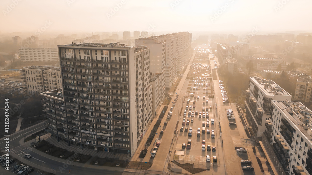 Contemporary city housing estate drone shot