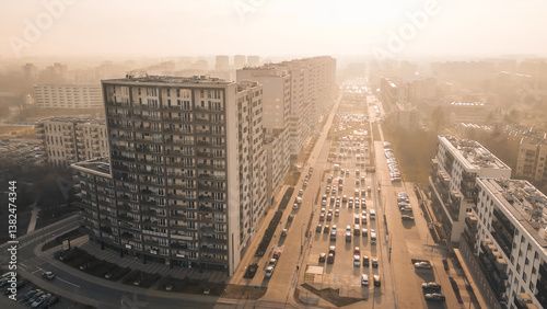 Obraz na płótnie Contemporary city housing estate drone shot w salonie