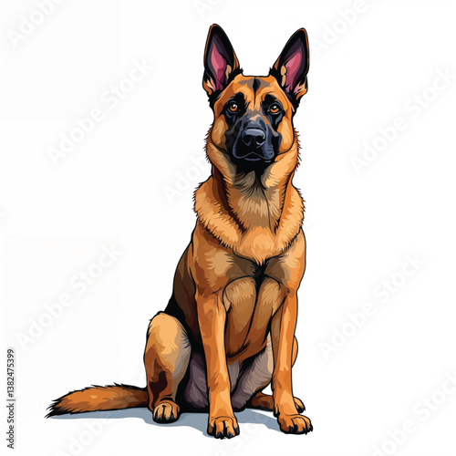 Adorable Cartoon Belgian Malinois Puppy Vector Illustration