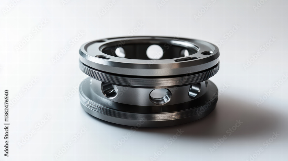 Precision Metal Ring: A close-up view of a circular metal ring with intricate detailing, showcasing precision engineering and industrial design. Precision Metal Ring: A close-up view of a circular metal ring with intricate detailing, showcasing precision engineering and industrial design.