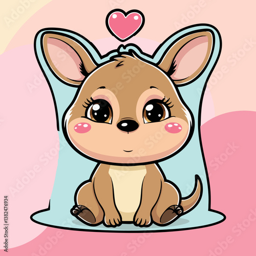 Adorable kawaii baby kangaroo with big sparkling eyes