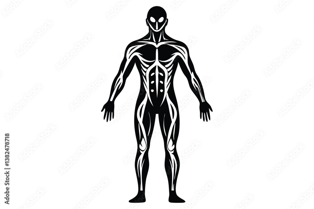 Alien Form Silhouette, Anatomy Design, Humanoid Figure on White Background Image Alien Form Silhouette, Anatomy Design, Humanoid Figure on White Background Image