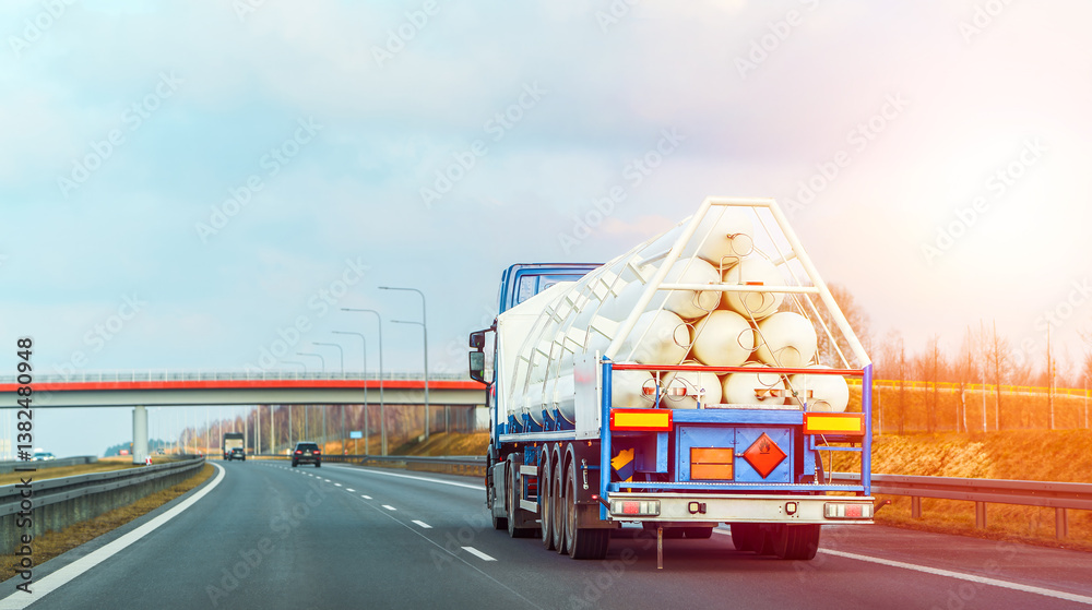 Flammable gas transport truck carrying cylinders