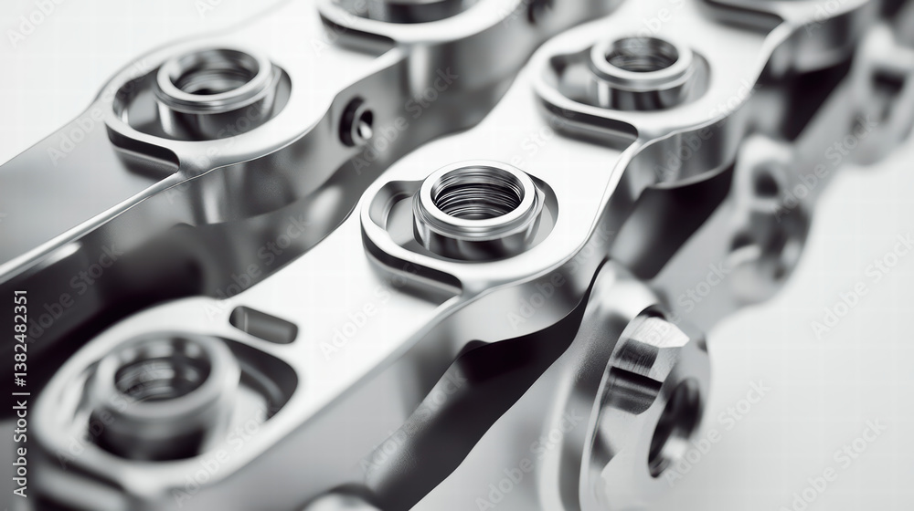 Metallic Machine Chain: Detailed close-up view of a robust machine chain, its metallic components gleaming, showcasing the strength and precision of industrial engineering and metalwork. Metallic Machine Chain: Detailed close-up view of a robust machine chain, its metallic components gleaming, showcasing the strength and precision of industrial engineering and metalwork.