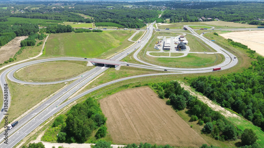 Aerial view of freeway bridge and overpass