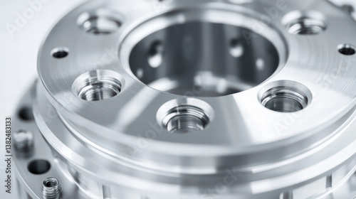 Obraz na płótnie Precision Machined Component: A close-up macro photograph showcasing the intricate details of a precision machined metal component, highlighting the smooth, polished surfaces, precise edges. w salonie