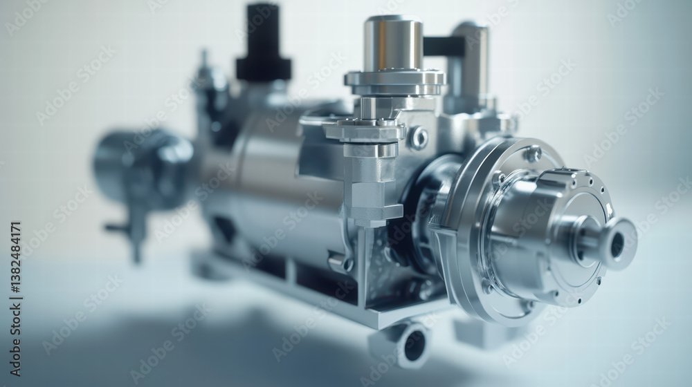 Industrial Precision: A detailed view of a gleaming, chrome-plated industrial machine, meticulously engineered and crafted to perfection, showcasing technological innovation. Industrial Precision: A detailed view of a gleaming, chrome-plated industrial machine, meticulously engineered and crafted to perfection, showcasing technological innovation.