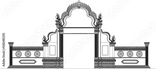 sketch vector illustration design engineering drawing architecture gate fence detail ornament natural floral classic vintage