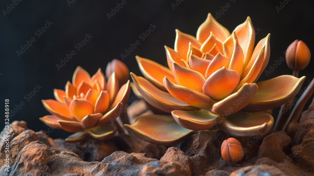 Decorative succulent display on dark background Decorative succulent display on dark background