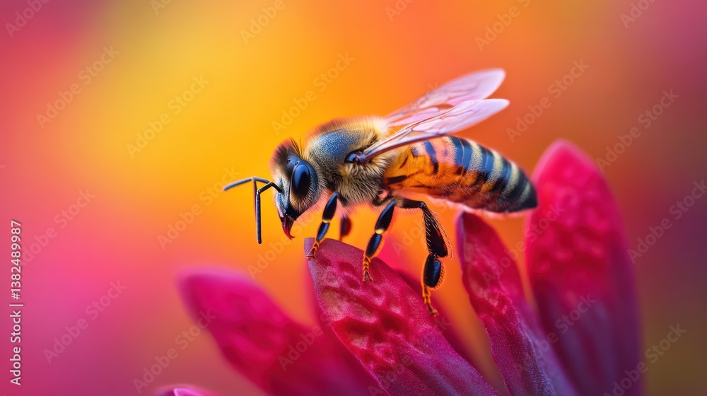 Honeybee on flower, vibrant close-up, nature, macro Honeybee on flower, vibrant close-up, nature, macro