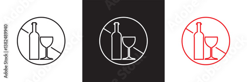 No alcohol icon. Vector  for websites, mobile interfaces, presentations,  banner, visual branding etc. Vector illustration. isolated on white and black background. EPS 10