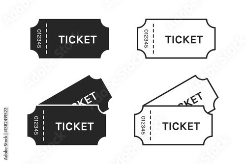 Set of Flat Ticket Icons Collection of Events, Movie, and Travel Ticket Symbol Designs
