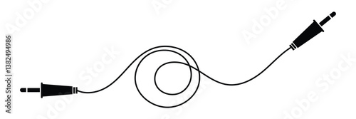 Audio Cable Icon, Plug Wire ,Audio cable with jack socket. isolated on white and black background. Vector illustration. 