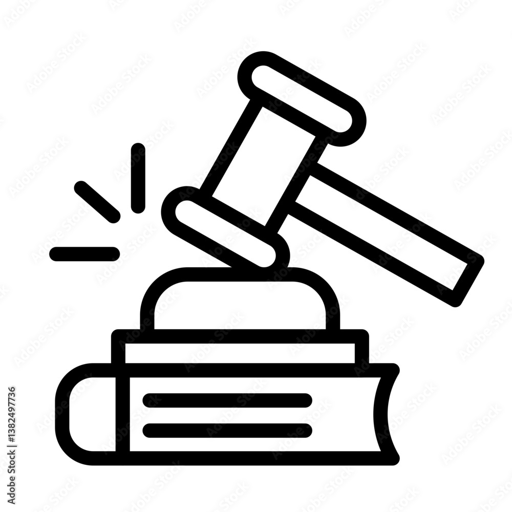 Gavel and Law Book Vector Line Icon Design