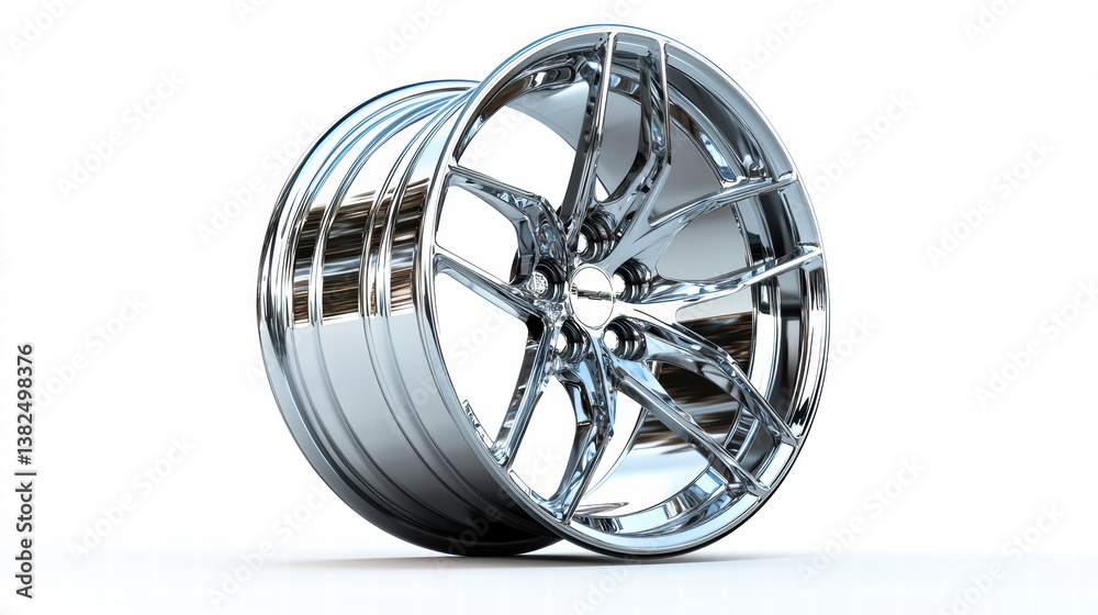 Chrome Wheel Design: A close-up shot of a sleek, chrome wheel, showcasing its intricate design and reflective surface. Perfect for automotive themes. Chrome Wheel Design: A close-up shot of a sleek, chrome wheel, showcasing its intricate design and reflective surface. Perfect for automotive themes.