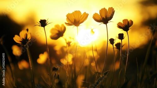 Golden Sunset Cosmos Field photo