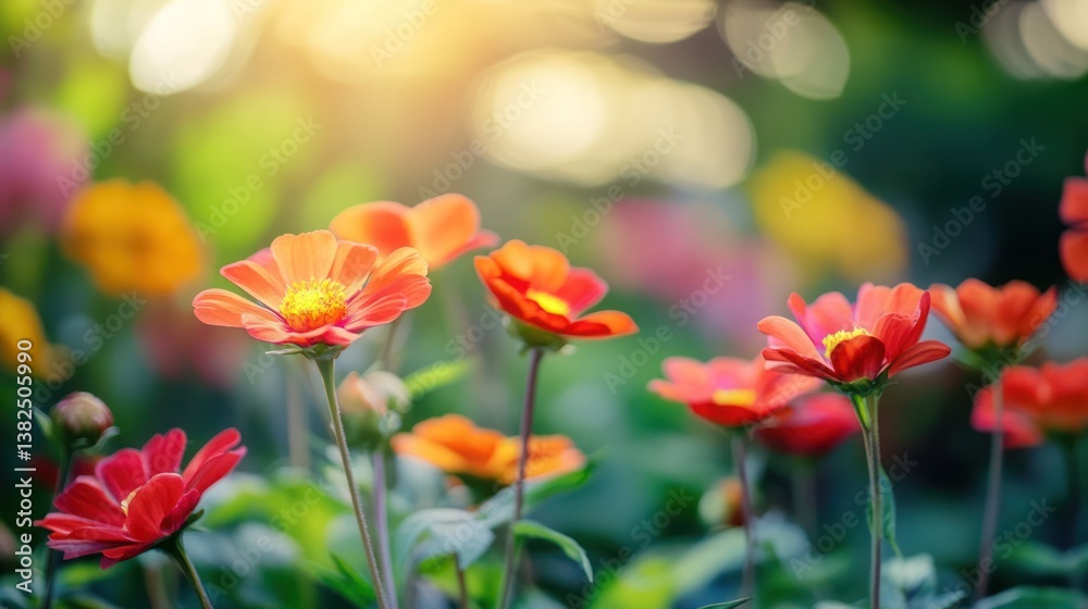 Obraz premium Colorful Dahlia Flowers in Sunny Garden