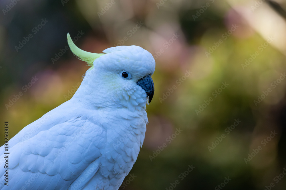 Wild Cockatoo at our garden with neck down feathers drawn to keep warm Wild Cockatoo at our garden with neck down feathers drawn to keep warm