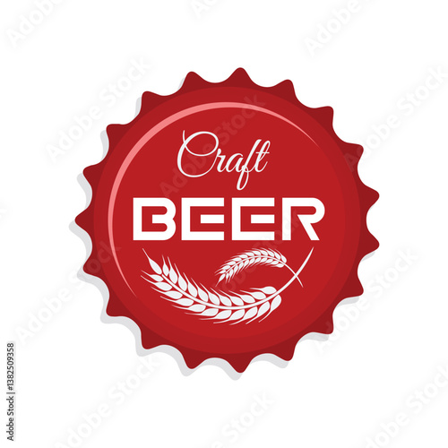 A red bottle cap design featuring the words "Craft Beer" with wheat graphics, representing a premium handcrafted beer brand. Craft Beer Cap Logo.