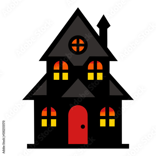 A creepy dollhouse lit with tiny, flickering lights