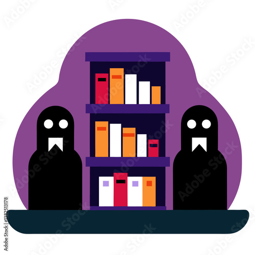 A haunted library with ghostly scholars