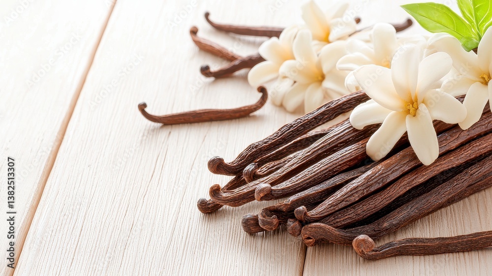 Fototapeta premium Vanilla Beans and Delicate Flowers