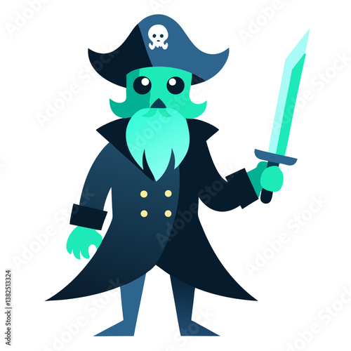 A ghostly pirate captain with a glowing sword