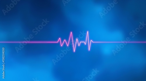 A thin-line red and white heart pulse, healthcare and wellness on a blue background