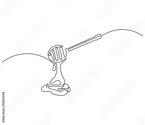 Continuous one line drawing of honey drips. Single line drawing illustration of fresh honey drips from a spoon. Honey concept vector art. Doodle line illustration.