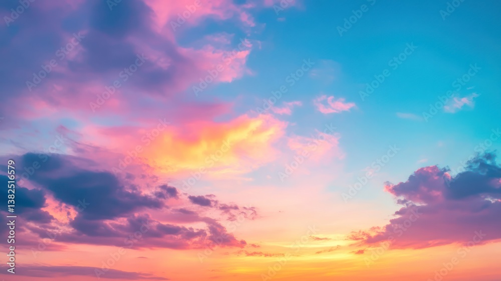 Fototapeta premium Colorful sunset sky, dramatic cloudscape, vibrant hues, perfect background image