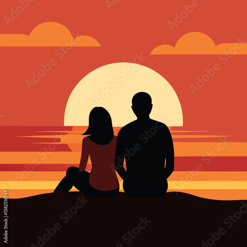 silhouette of a couple sitting on the beach