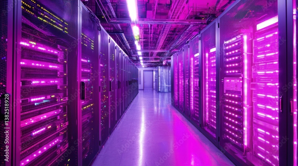 Illuminated Data Center: A Symphony of Servers and Purple Light Illuminated Data Center: A Symphony of Servers and Purple Light