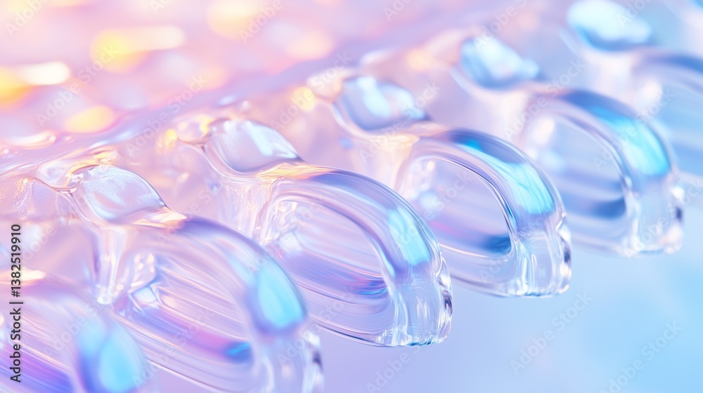 Cloud file business storage, Macro, 3d, glass organic forms, close-up ribbed plastic object, depth of field, pastel, rainbow colored Cloud file business storage, Macro, 3d, glass organic forms, close-up ribbed plastic object, depth of field, pastel, rainbow colored