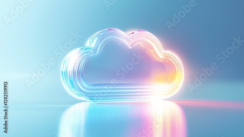 Cloud file business storage, Macro, 3d, glass organic forms, close-up ribbed plastic object, depth of field, pastel, rainbow colored